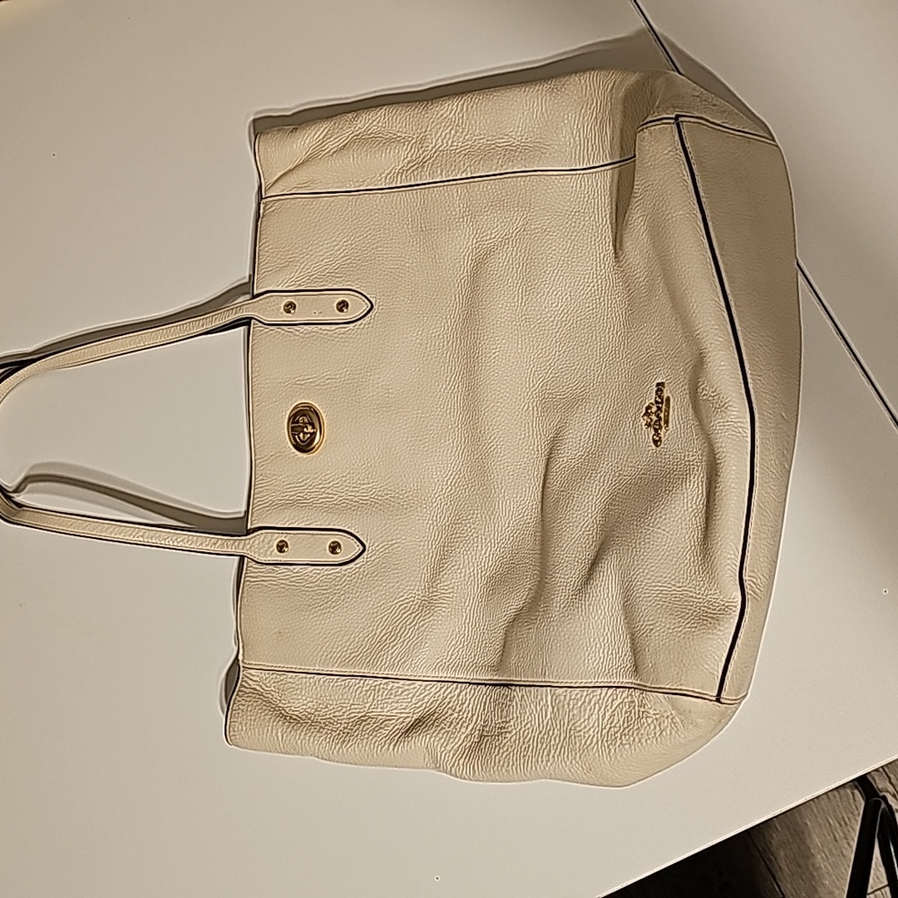 Coach Tote Leather Cream Bag